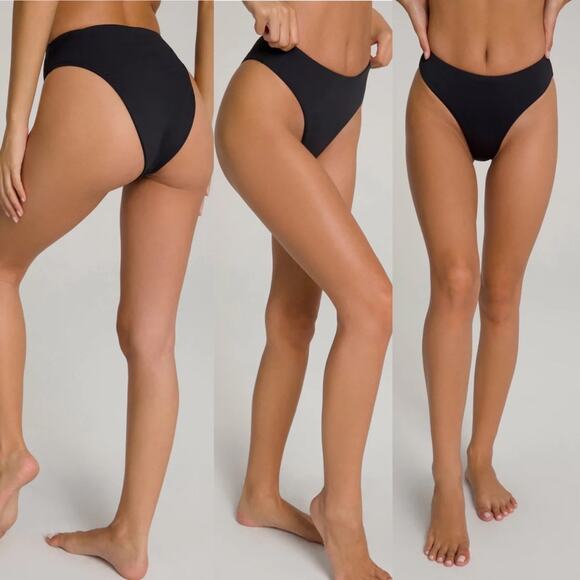 Good American Matte Bikini Bottom Good Waist Cheeky Swim Black - Picture 1 of 11